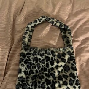 Grey black and blue leopard bag from etsy